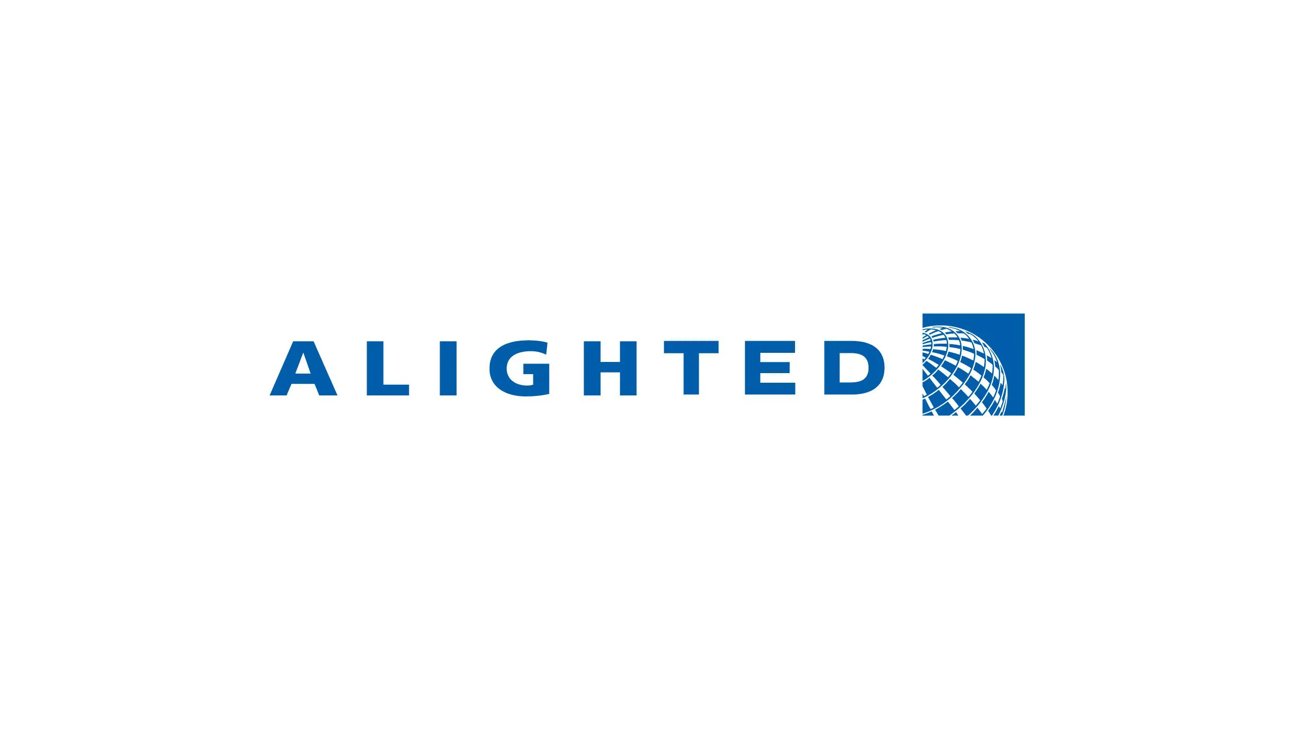 United Airlines logo altered to read “Alighted”