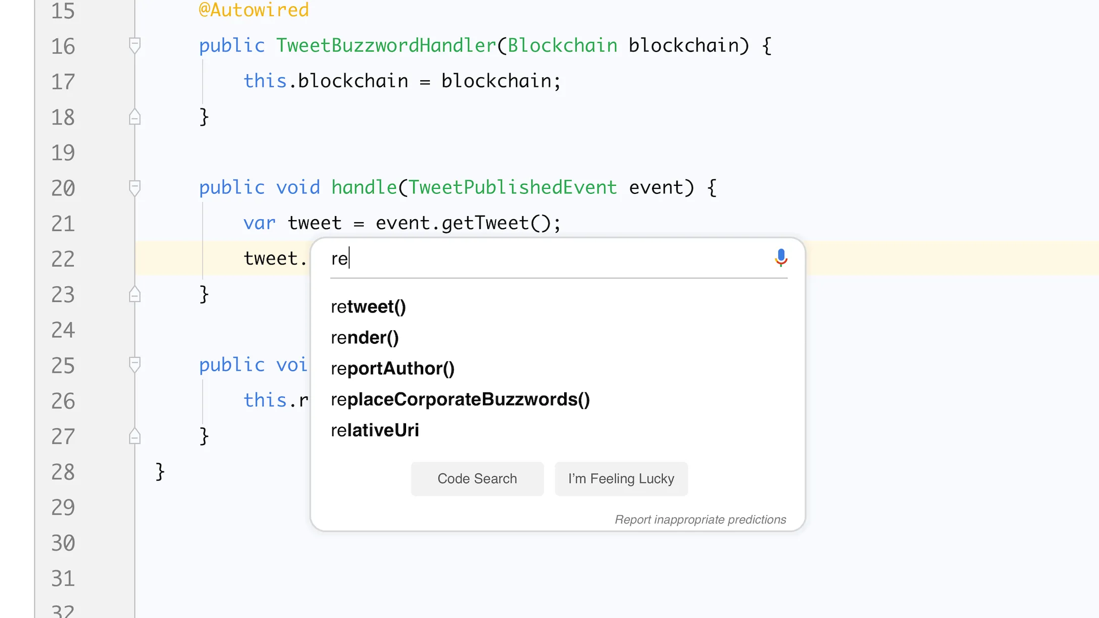 Fictitious example of an autocompletion feature in an IDE