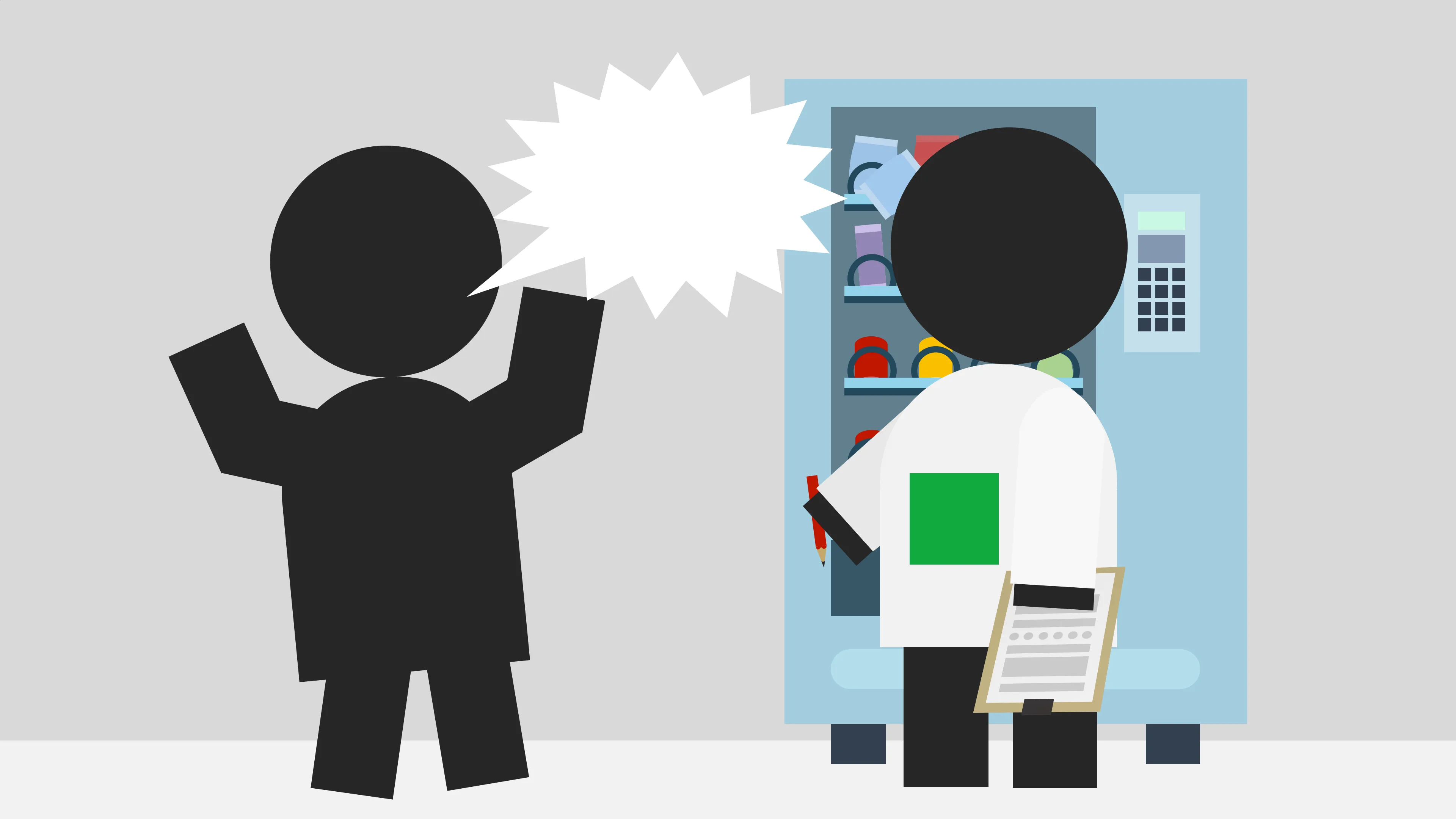 A person cannot use the vending machine because someone is standing in front of it.
