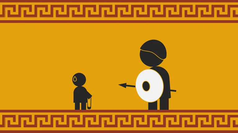 David versus Goliath in the style of an ancient Greek vase