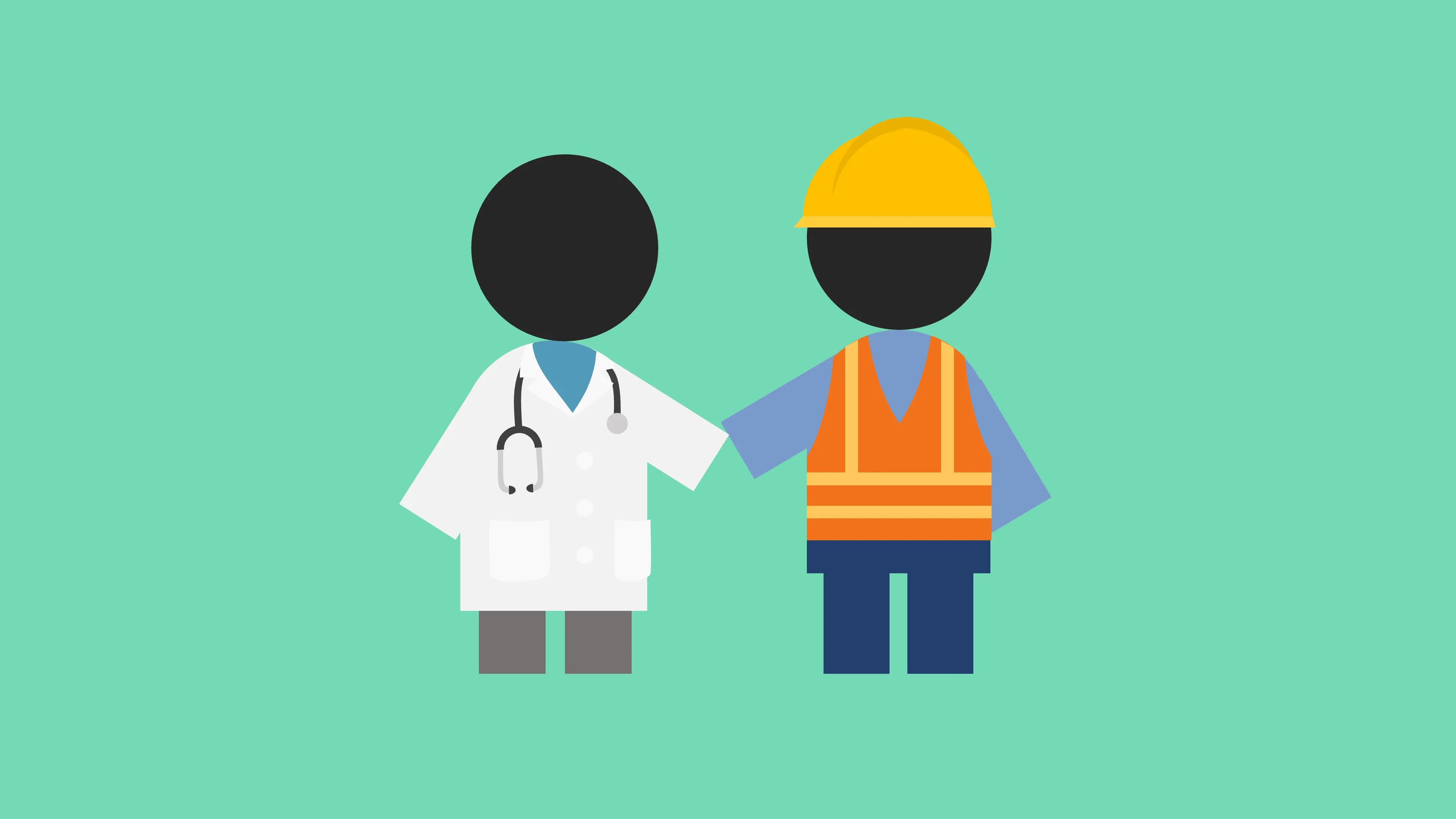 Doctor and construction worker shake hands