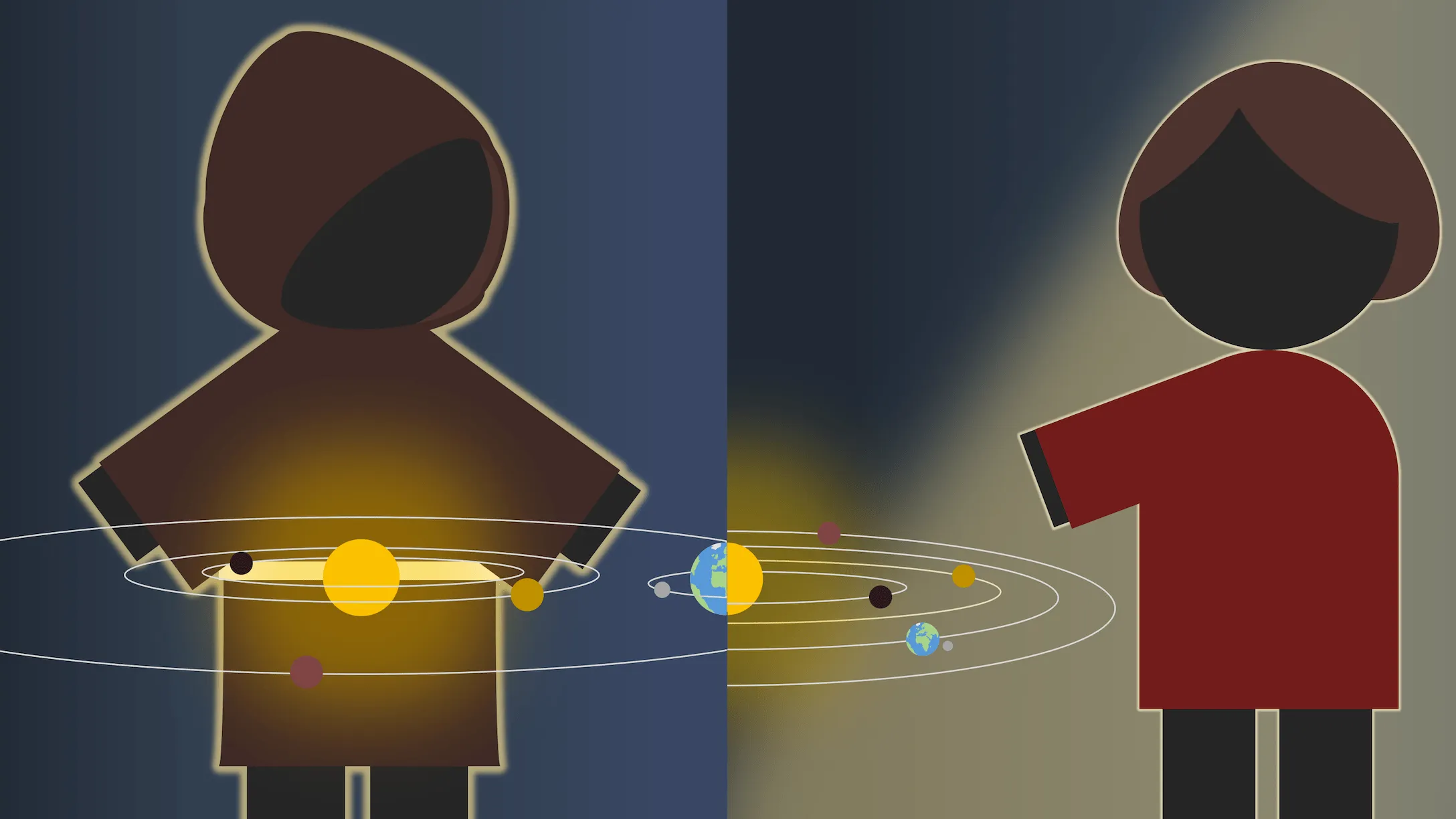 A catholic monk and a Renaissance scientist debate about astronomical models
