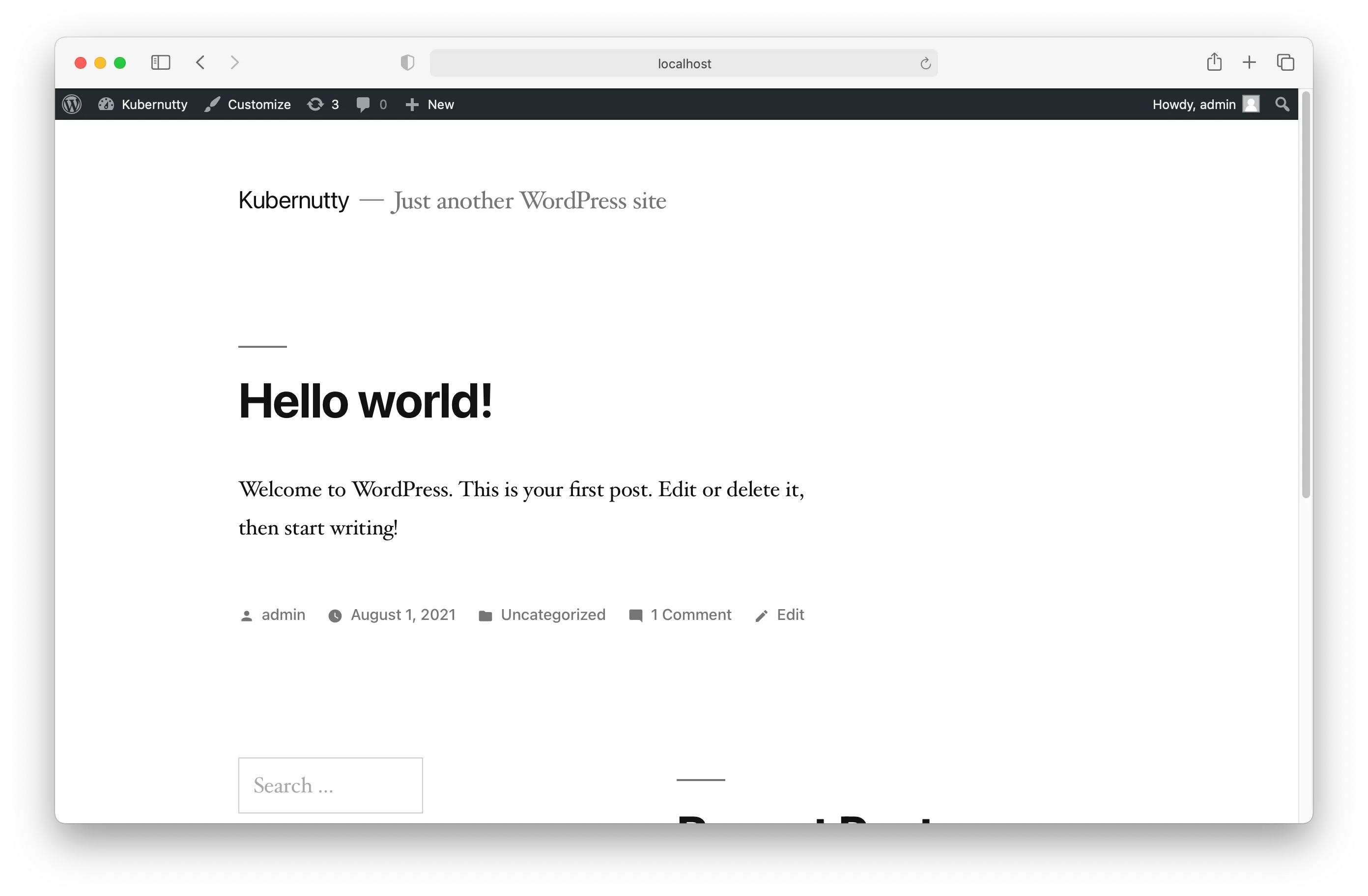 WordPress’s default home page that you see when you have completed the installation procedure.