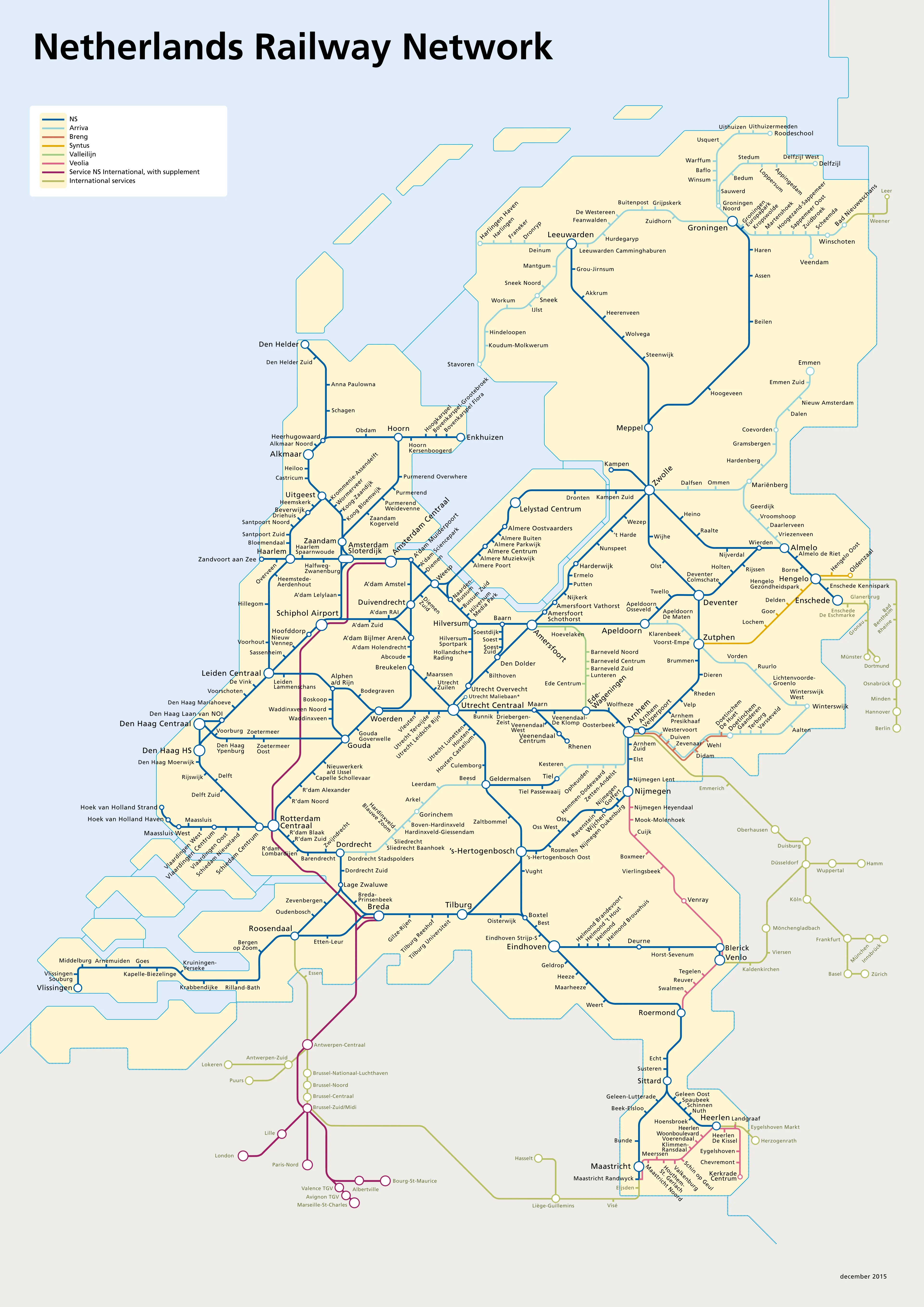 A (slightly outdated) map of the Dutch railway network.