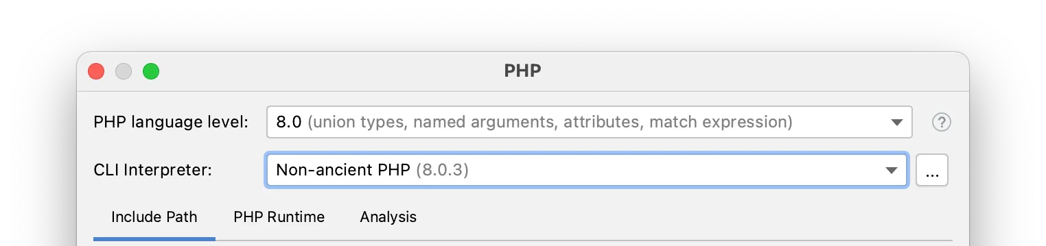 We have selected the right PHP language level and CLI interpreter for our project.