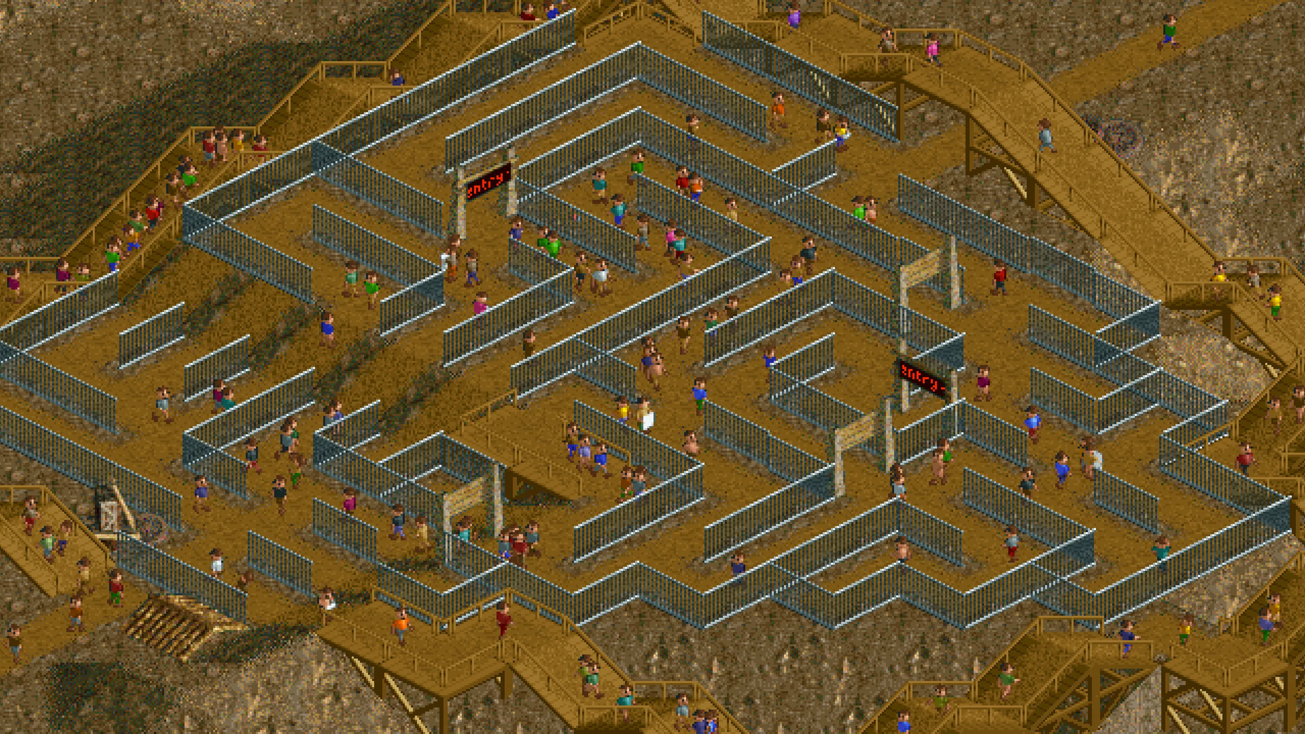 A maze, built using paths and fences.