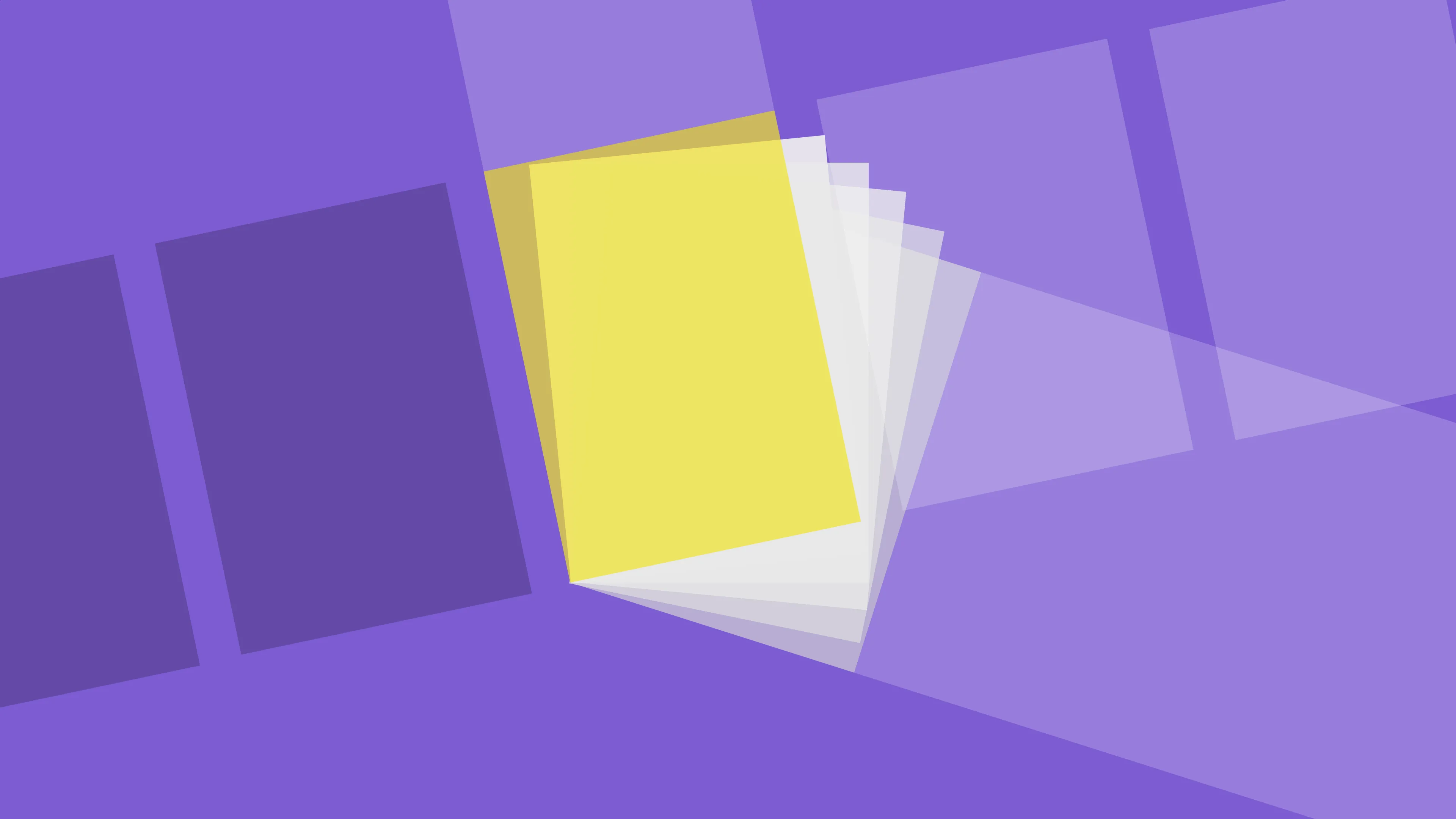 A fanned-out stack of pages with a yellow cover on a purple background