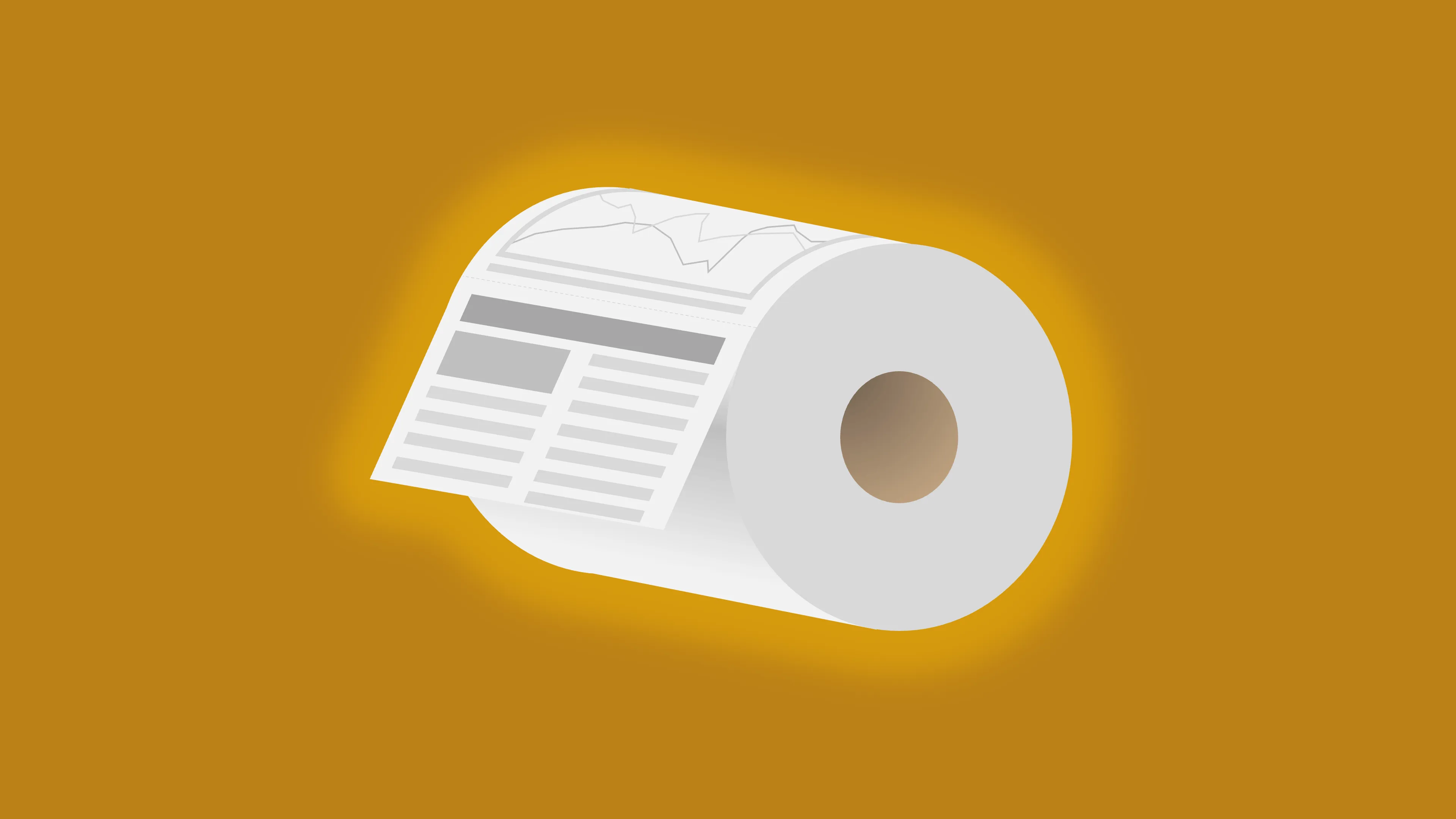 A glowing roll of toilet paper with a scientific paper print