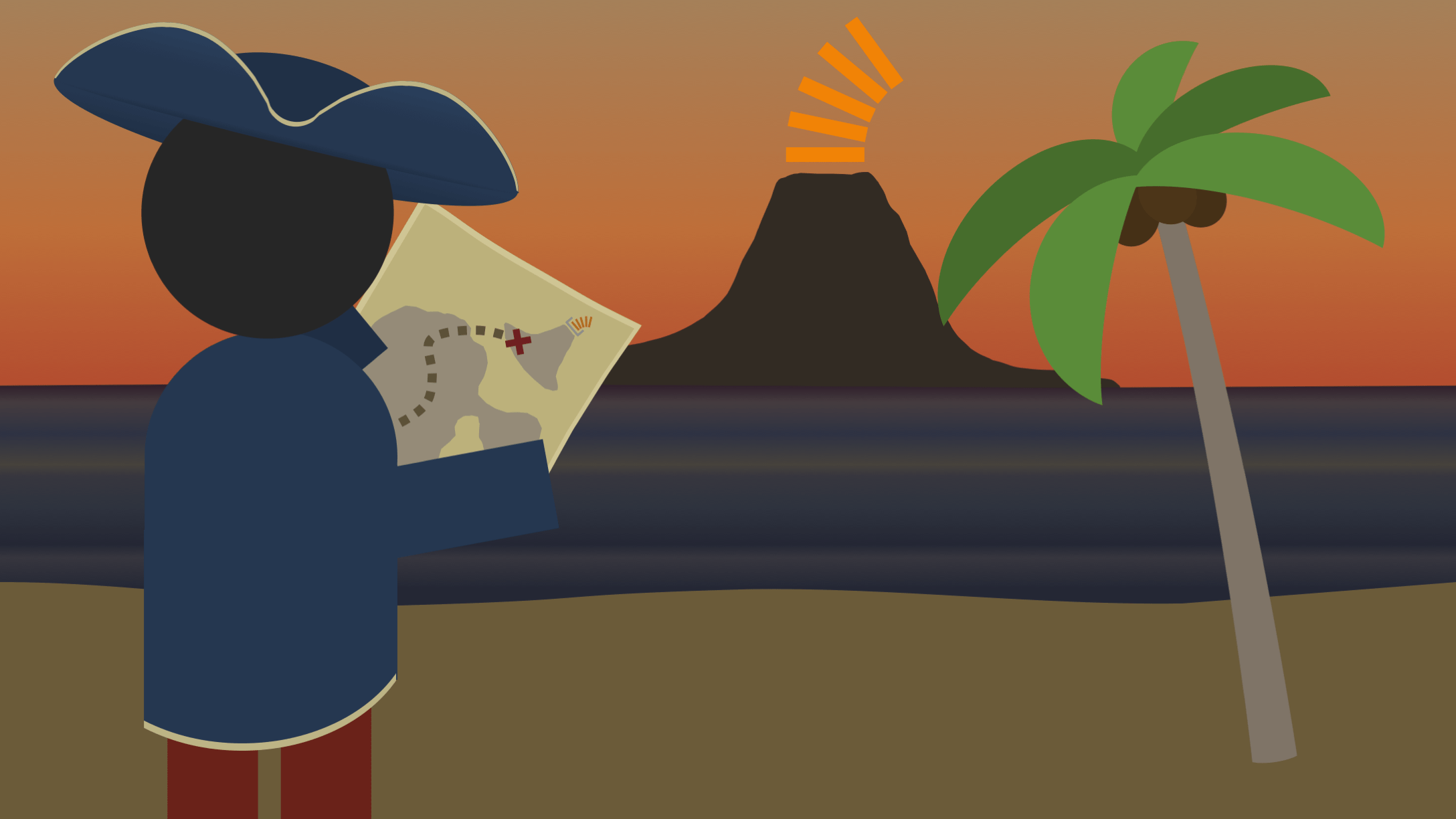 A pirate examines a treasure map