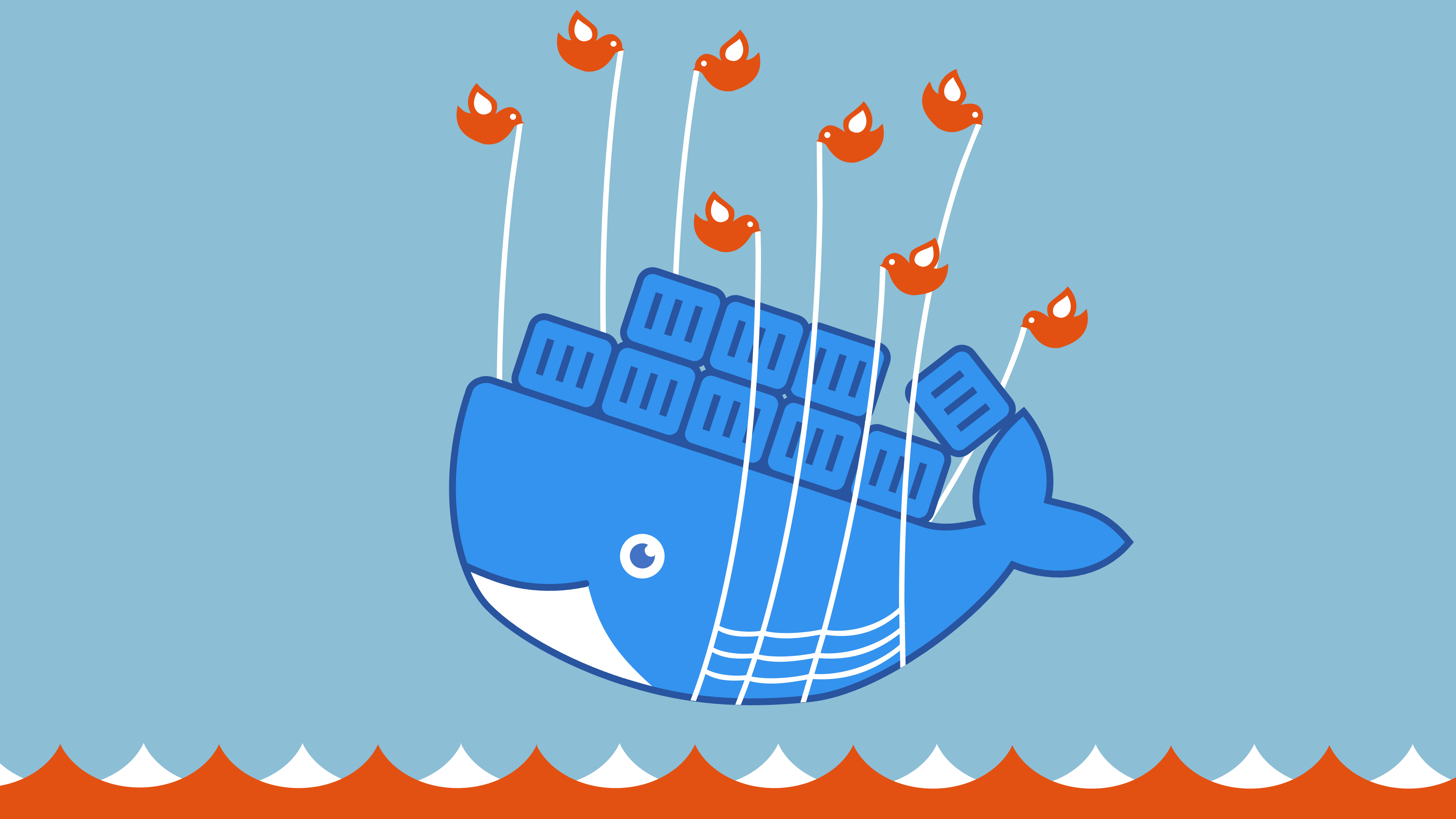 The Docker whale in Twitter’s classic fail whale image
