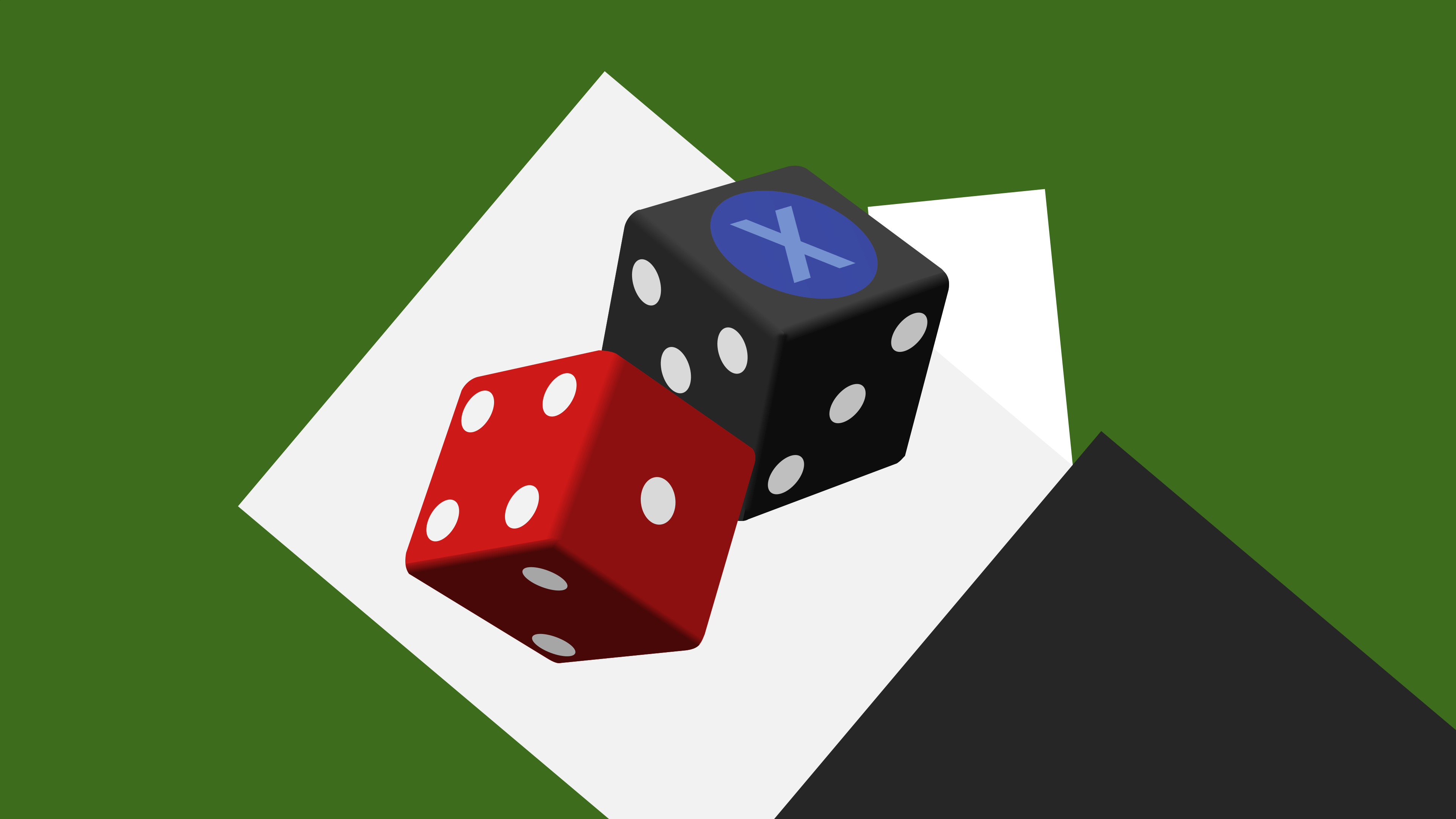 A hand with some dice. One die has an “X” on it, which is commonly associated with the “Doubt” action in L.A. Noire
