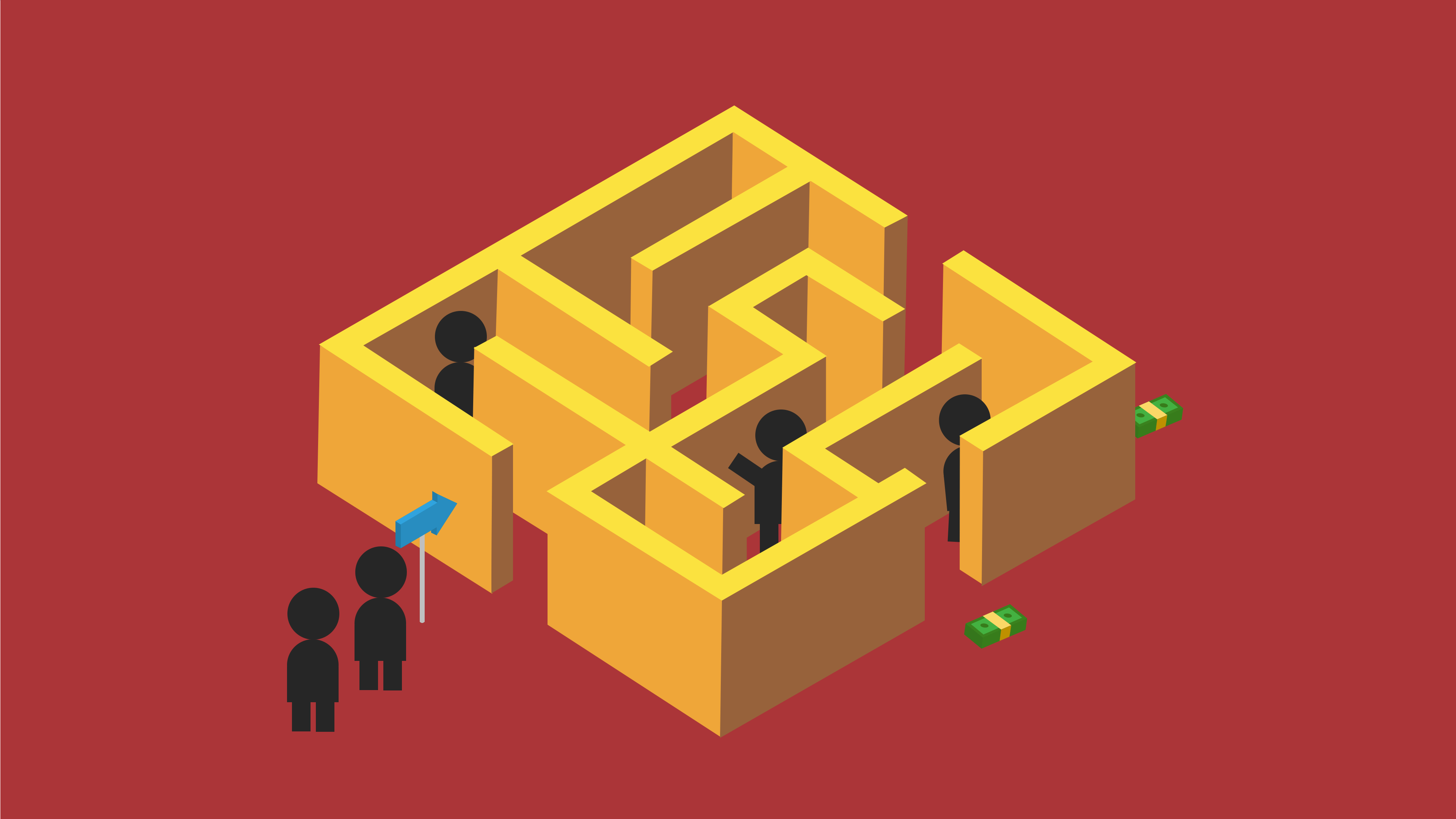 A maze where whoever manages to find an exit receives a monetary reward.