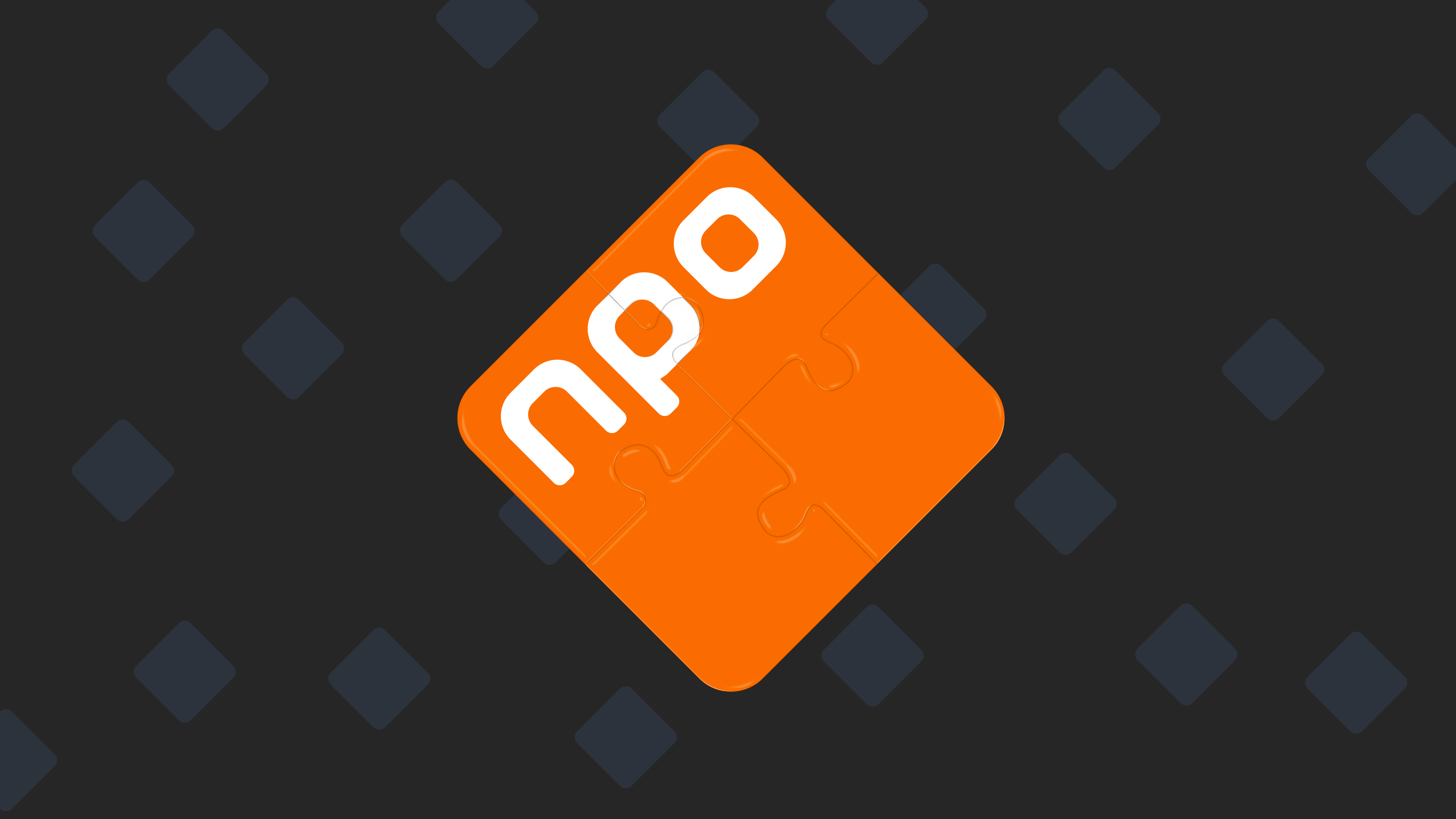 Het NPO-logo, opgebouwd uit puzzelstukjes