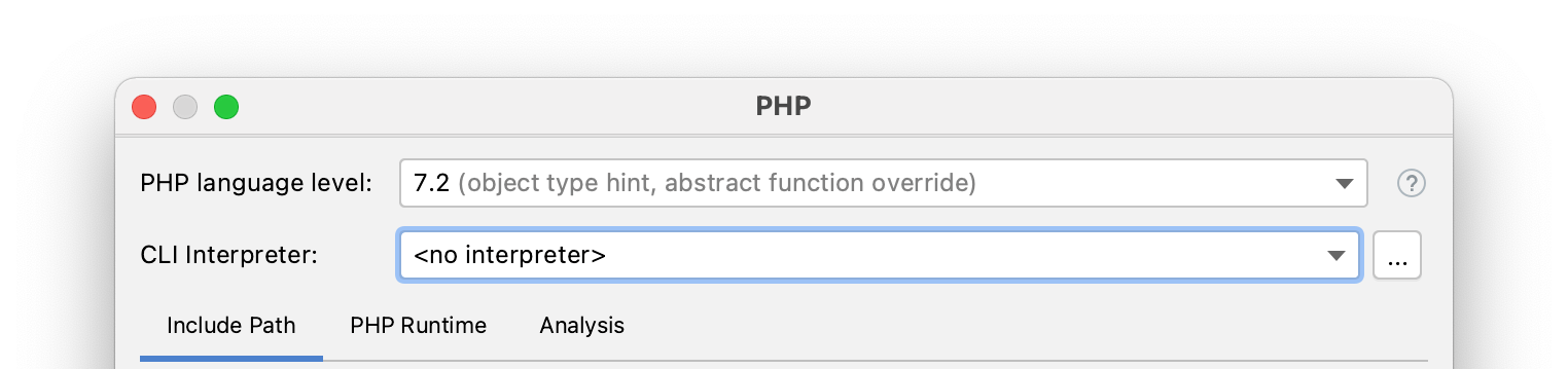 A window that lets you select a PHP language level and interpreter
for your project.