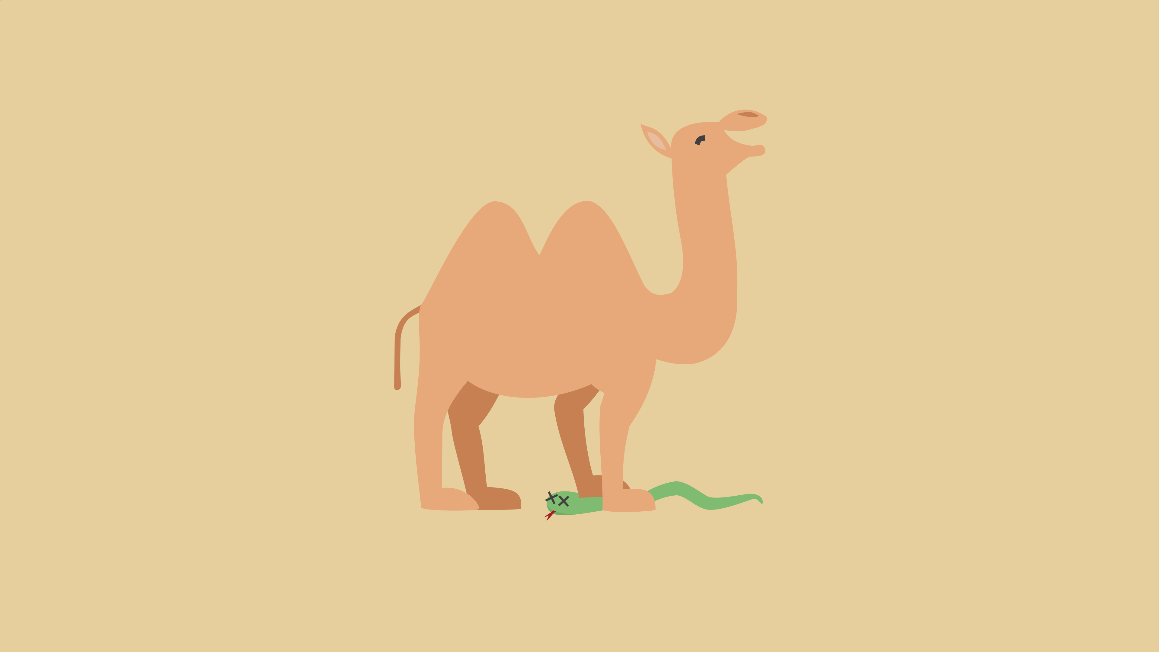 A camel steps on a snake