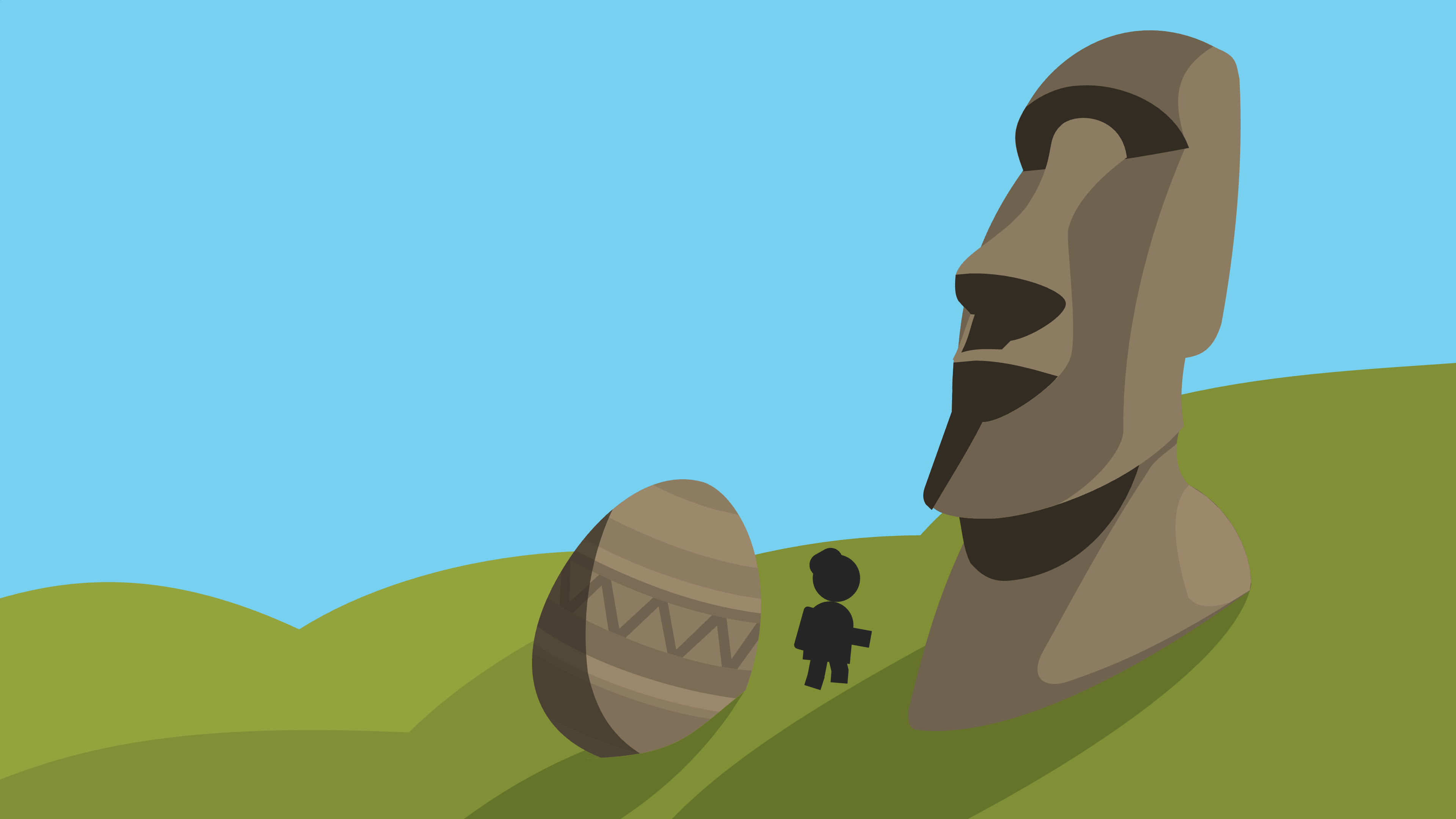 A moai on Easter Island with a gigantic egg lying next to it