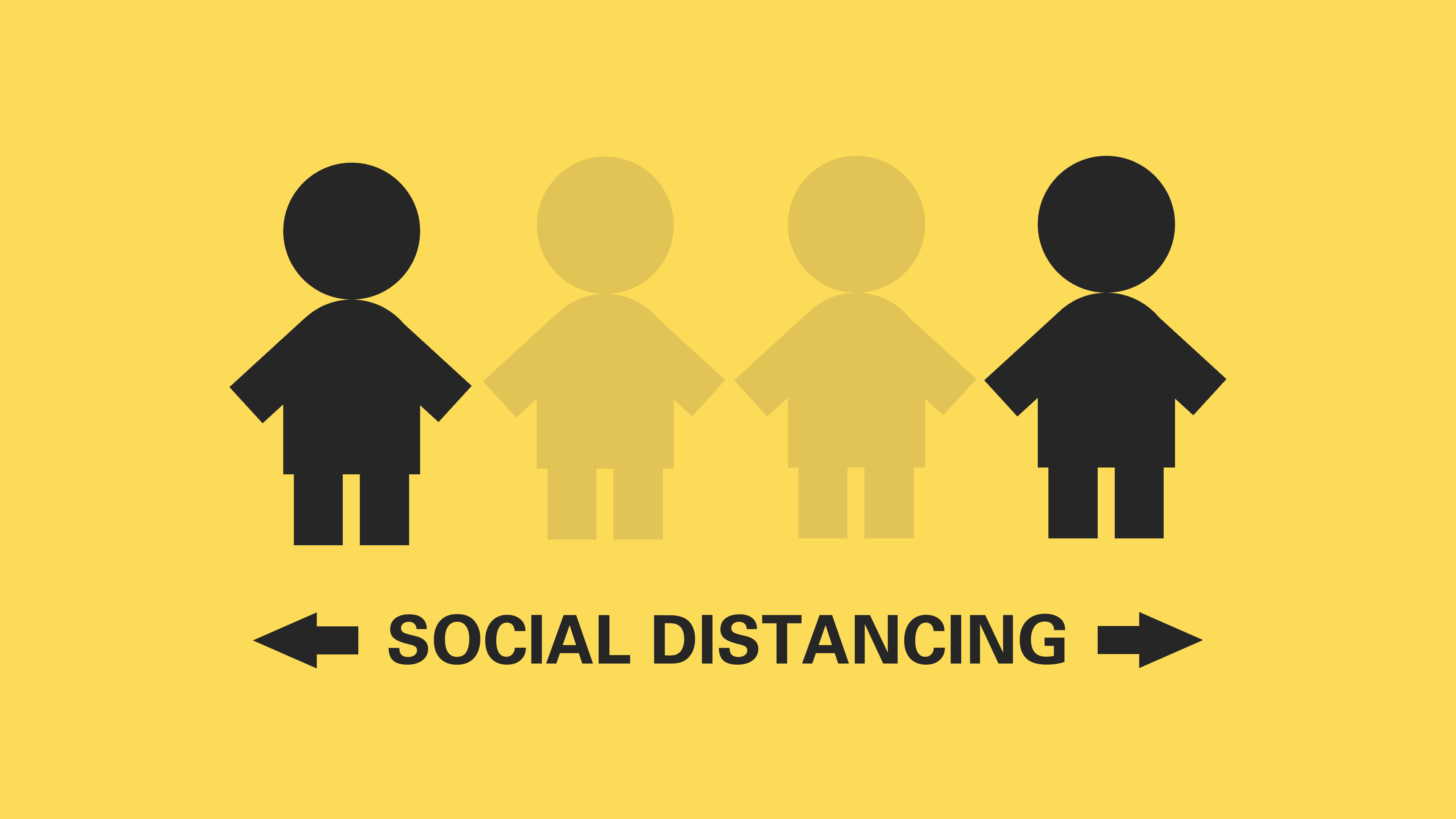 Two people maintain a social distance (which is about the width of two people) from each other
