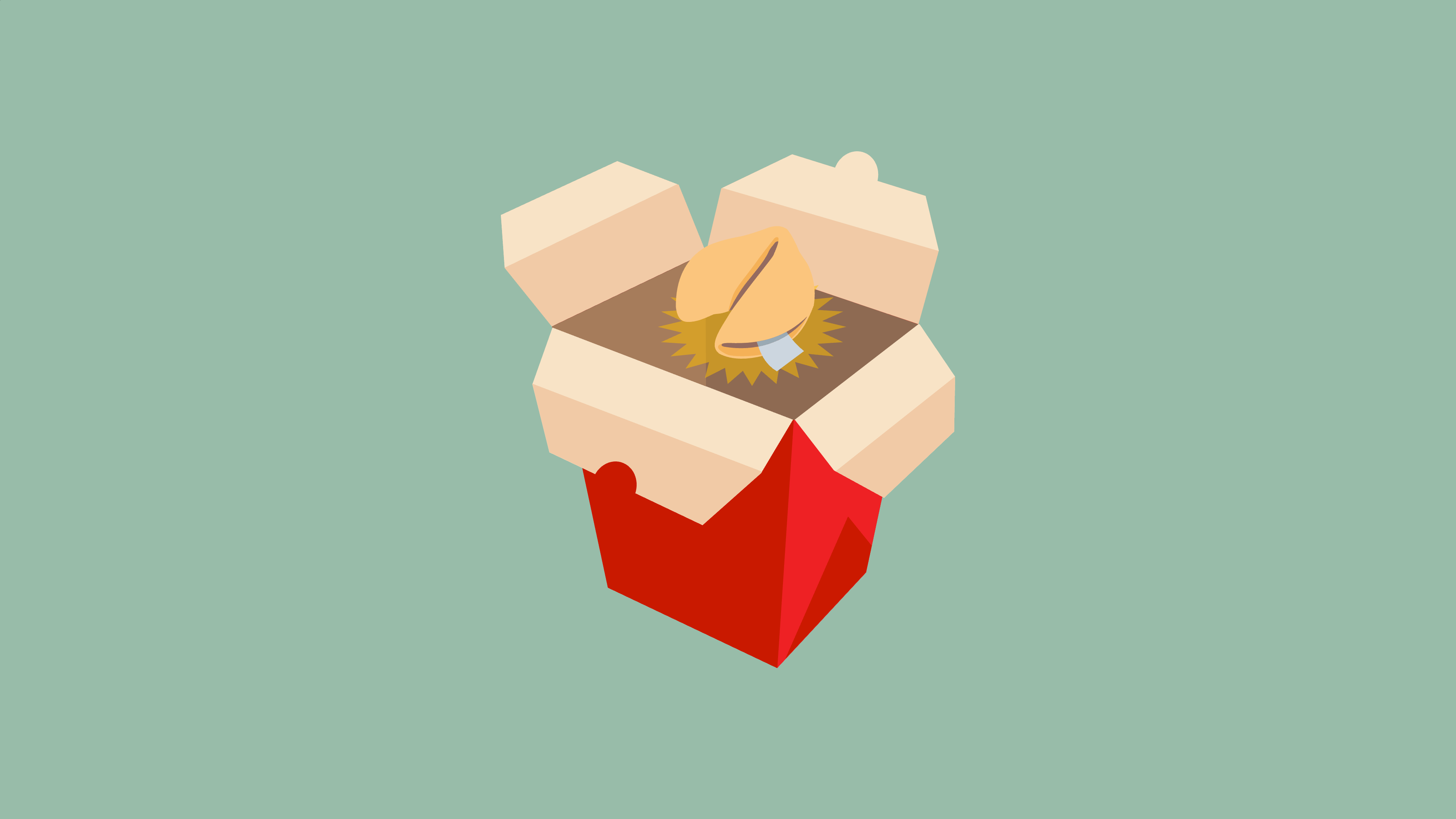 A fortune cookie magically floats above a Chinese takeout container