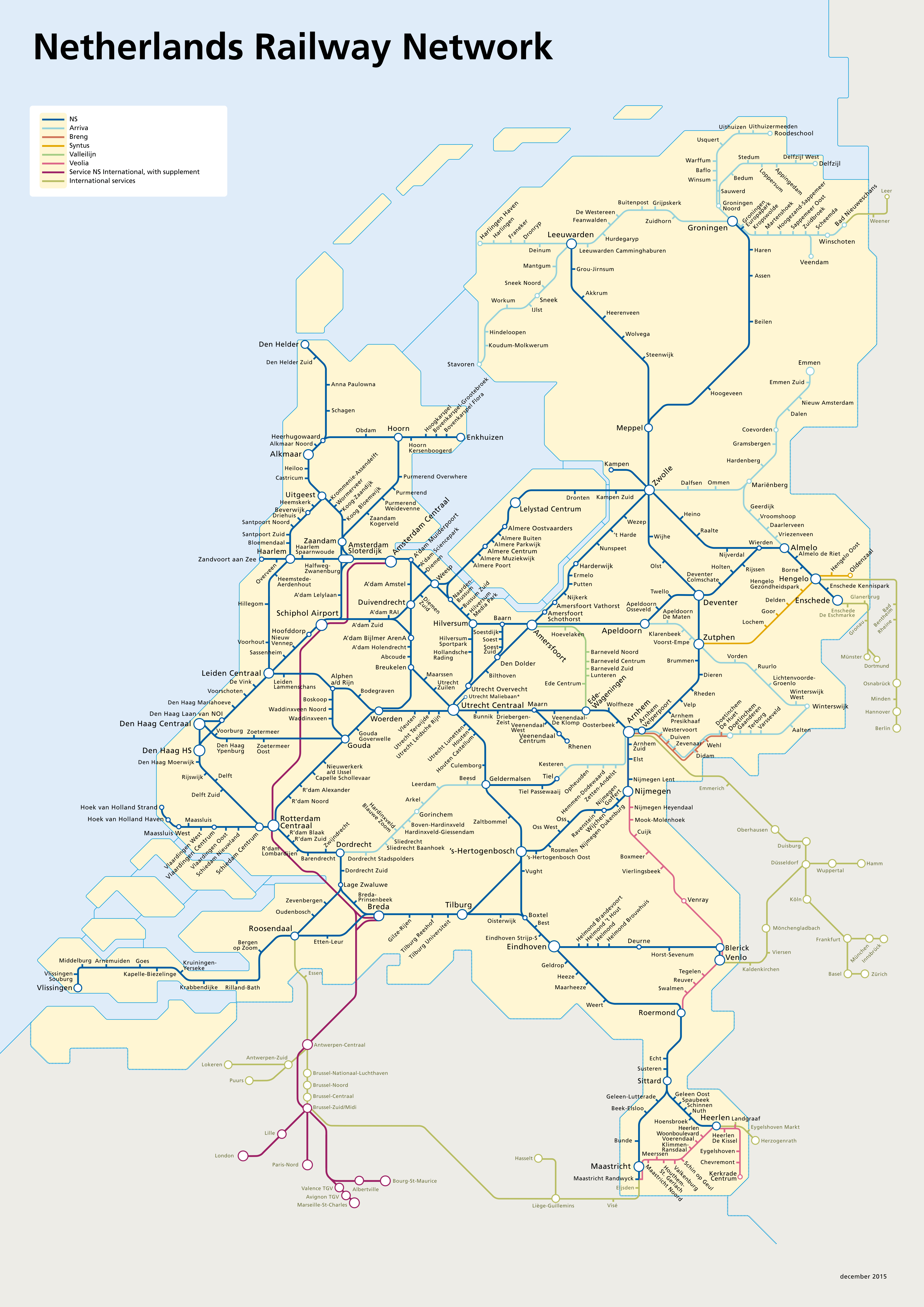 A (slightly outdated) map of the Dutch railway network.