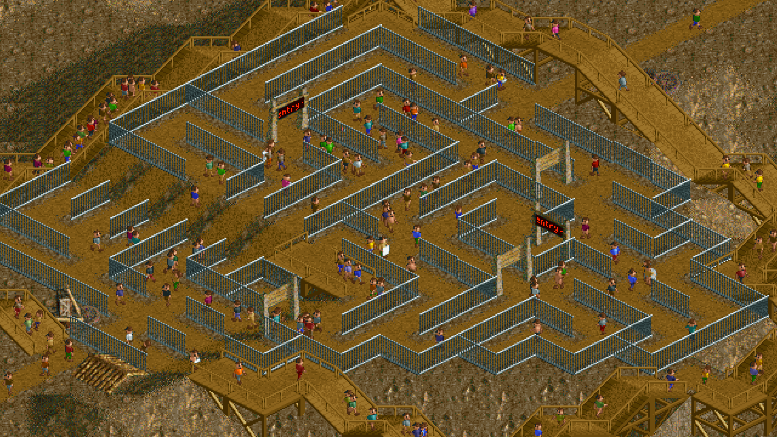 A maze, built using paths and fences.