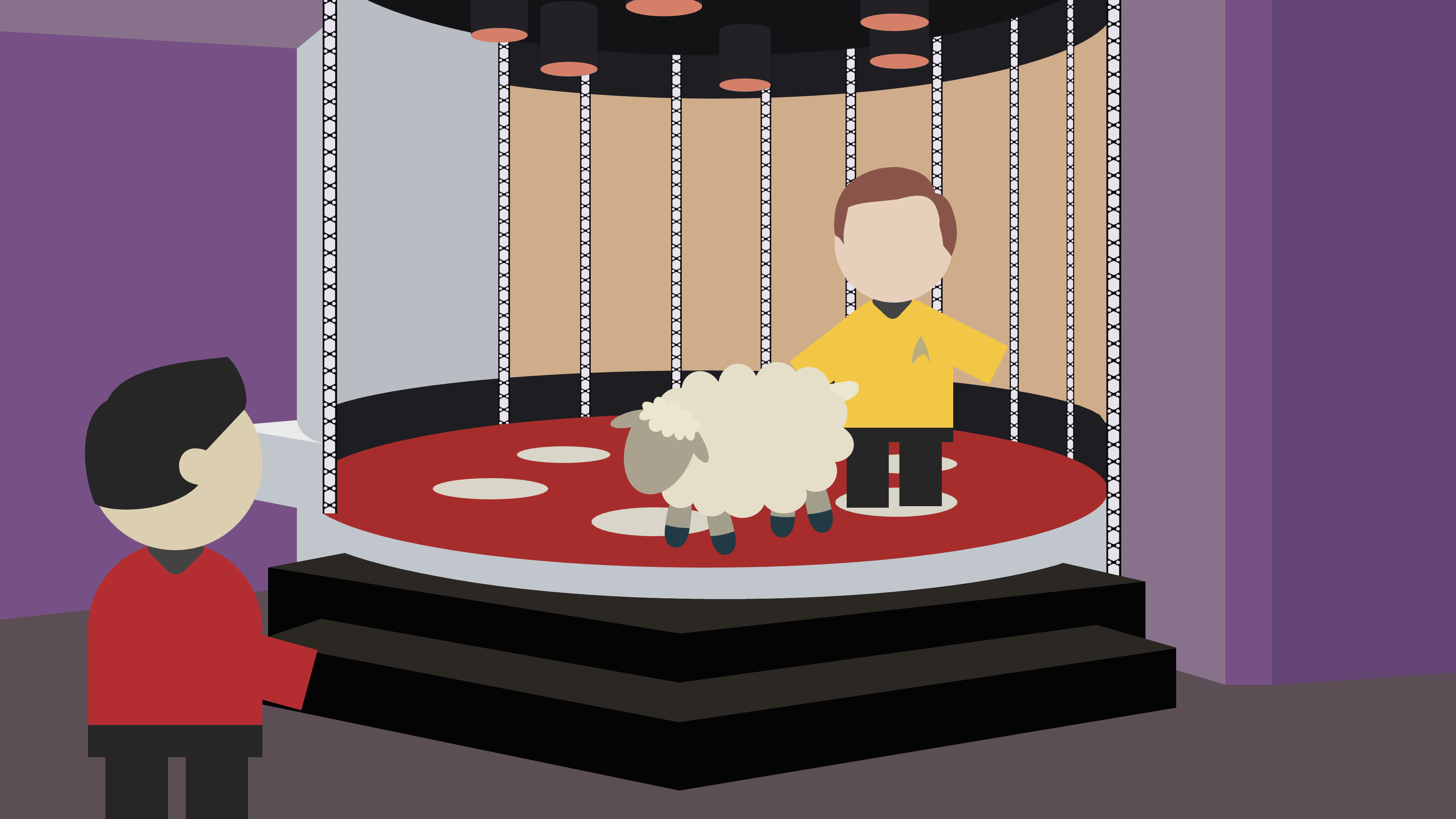 A sheep in the Star Trek transporter room