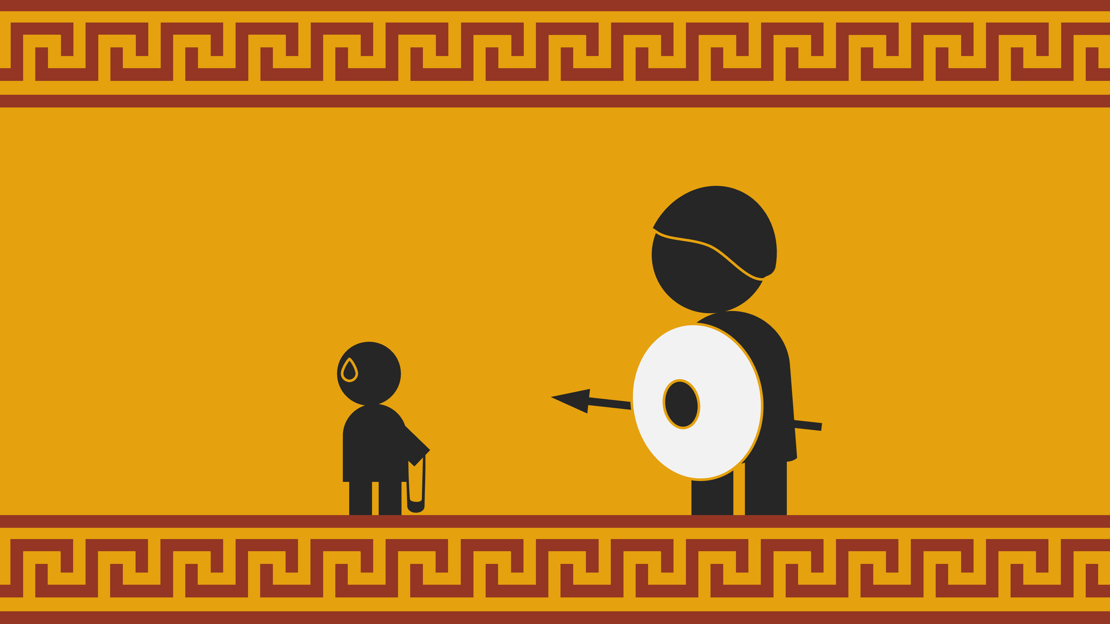 David versus Goliath in the style of an ancient Greek vase