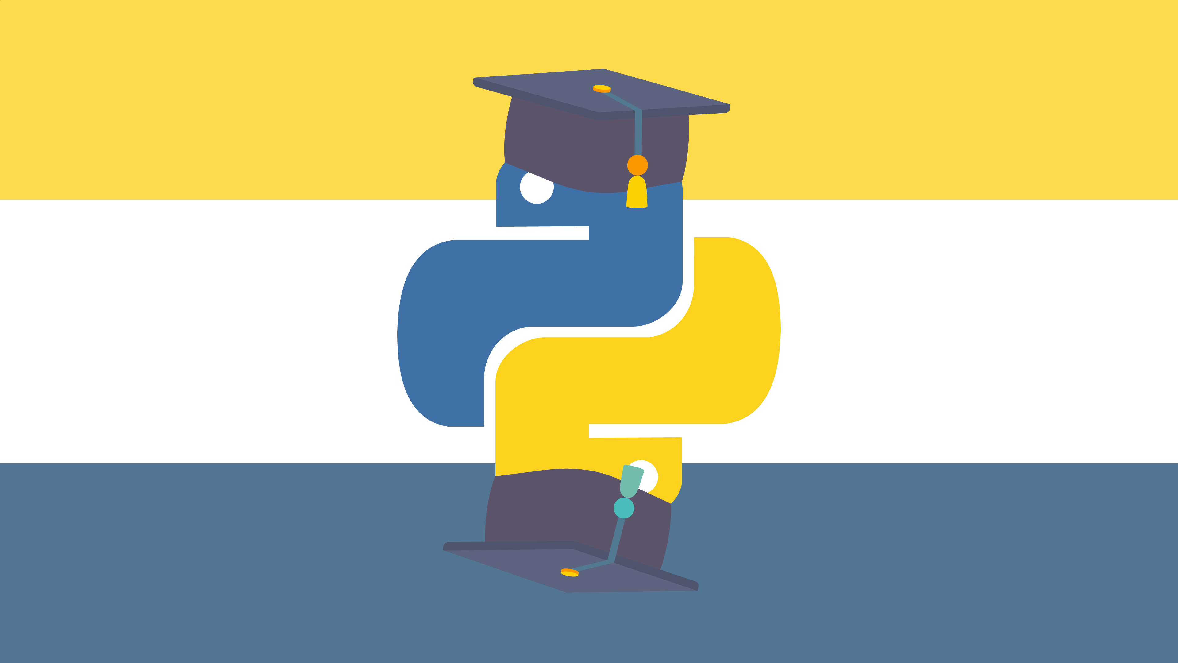 Python logo with graduate caps on the snakes’ heads