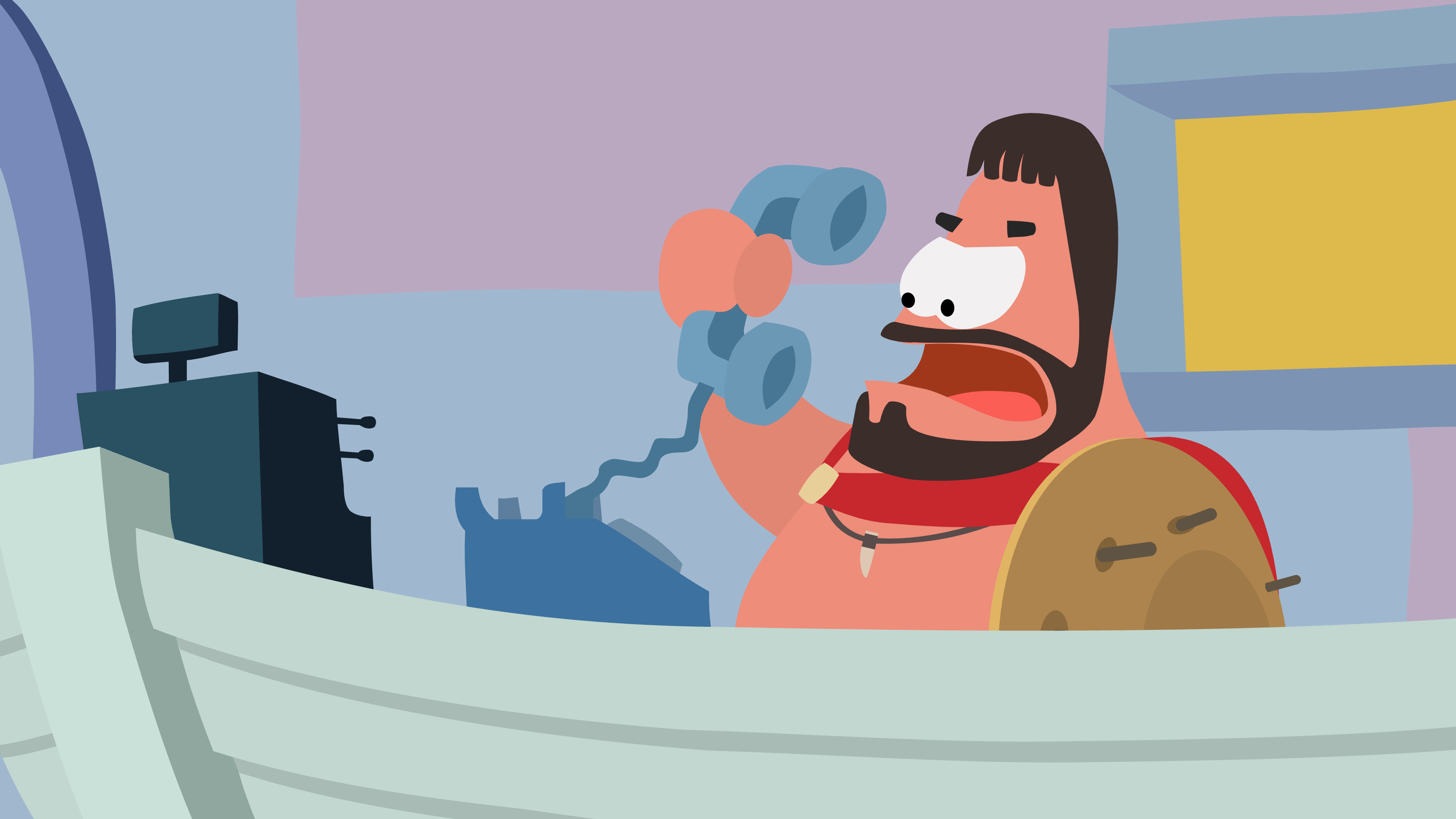 Patrick at the Krusty Krab, dressed as King Leonidas from the movie 300