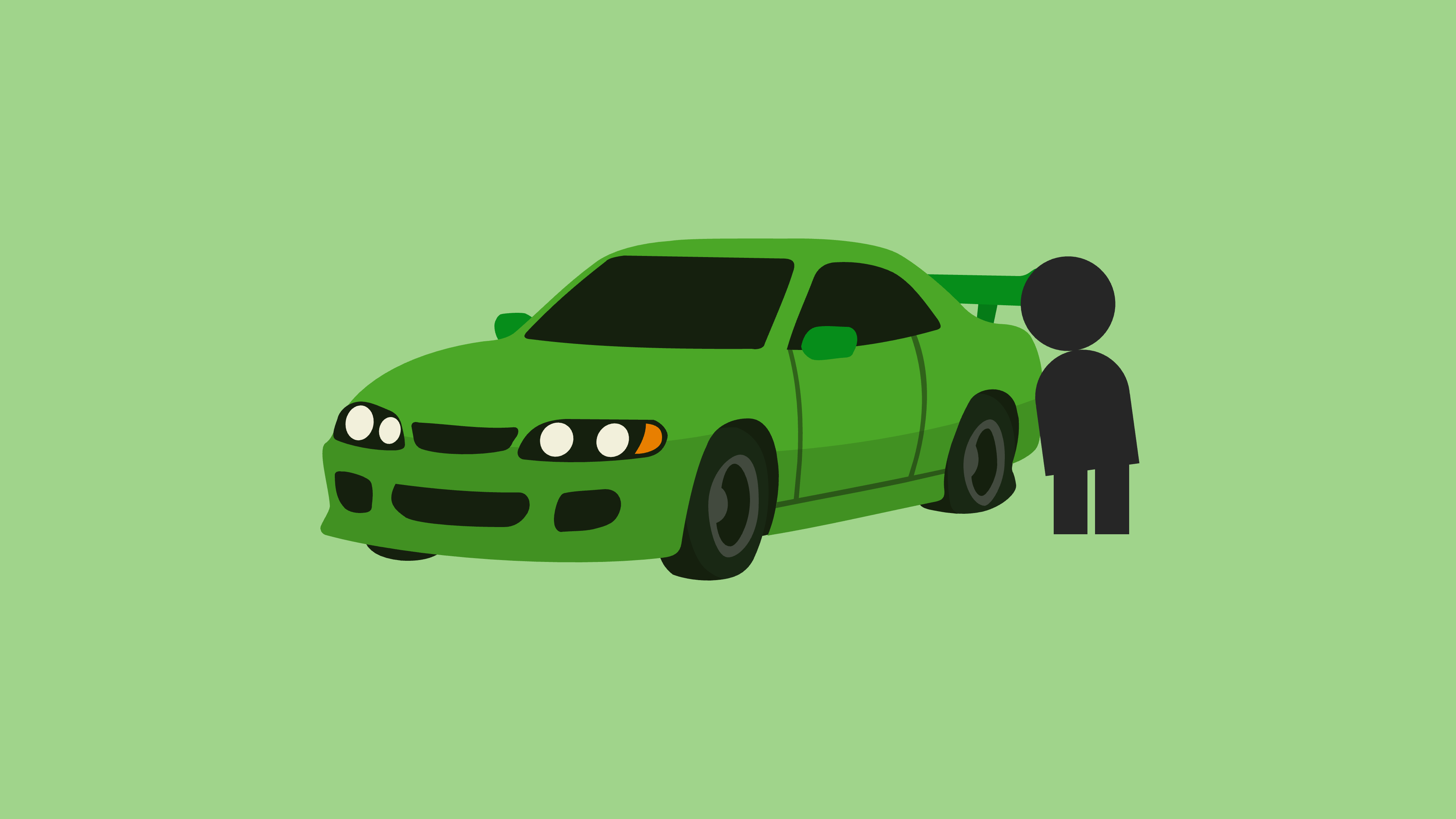 Muscle car with a flat tire